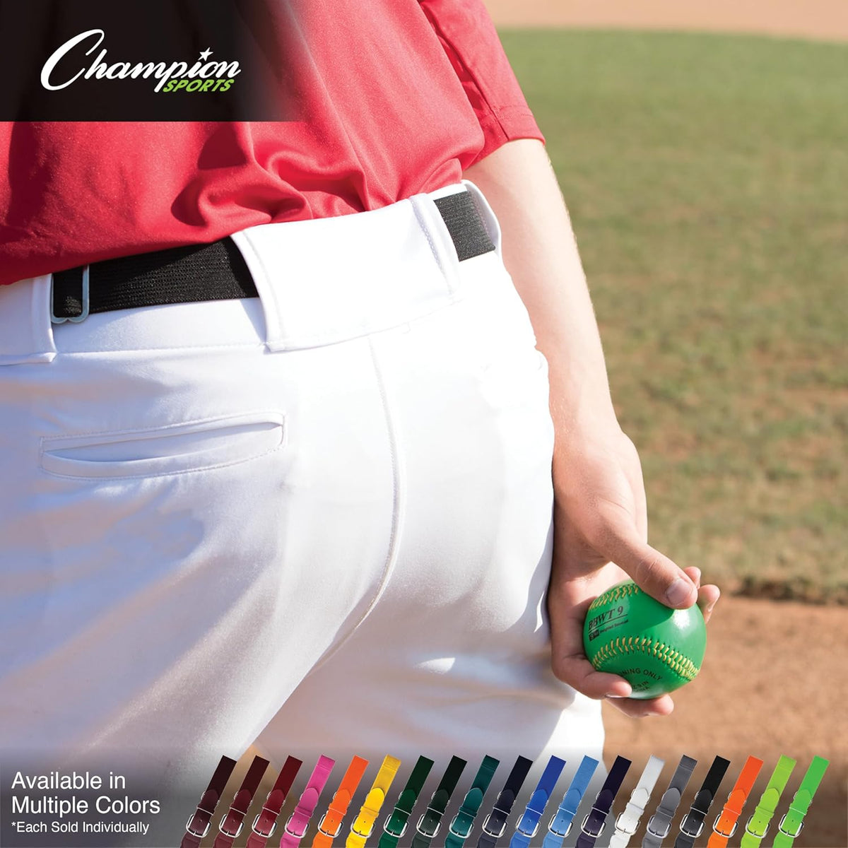 Champion Sports Baseball/Softball Uniform Belt, Comfort Stretch Fit Durable Syntex Tab - Youth &