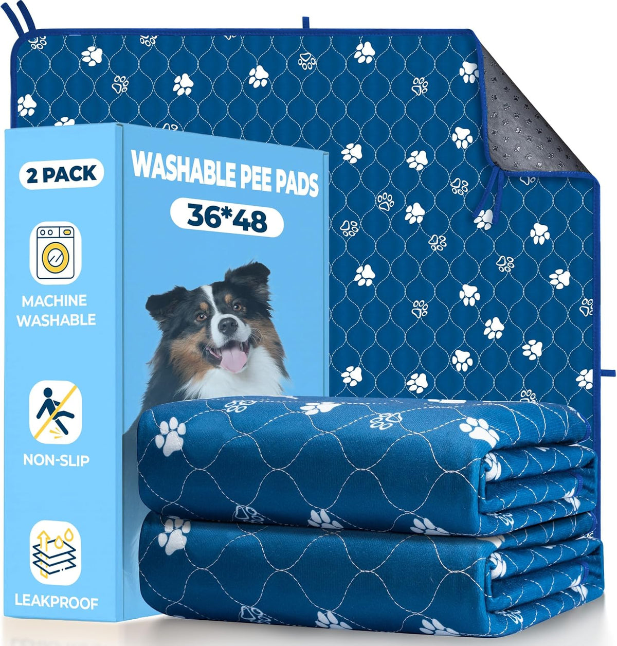 Fostanfly Washable Pee Pads for Dogs, 2 Pack Large 36"x48" Ultra-Absorbent and Leak-Proof Non-Slip