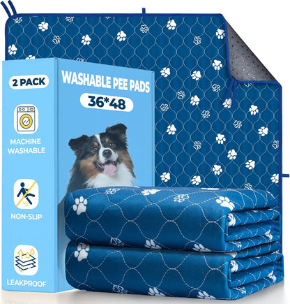 Fostanfly Washable Pee Pads for Dogs, 2 Pack Large 36"x48" Ultra-Absorbent and Leak-Proof Non-Slip
