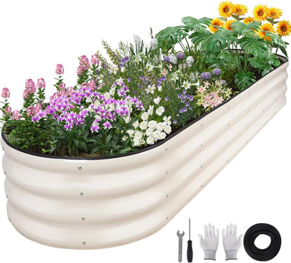 Galvanized Raised Garden Bed - 8×2×1ft Planter Raised Beds for Gardening | Oval Metal Garden