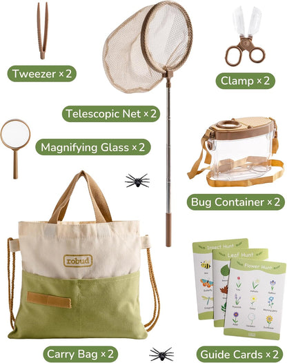 ROBUD Dual Kids Explorer Kit, Bug Catcher Kit with Bags Kit, Green Outdoor Exploration Set for