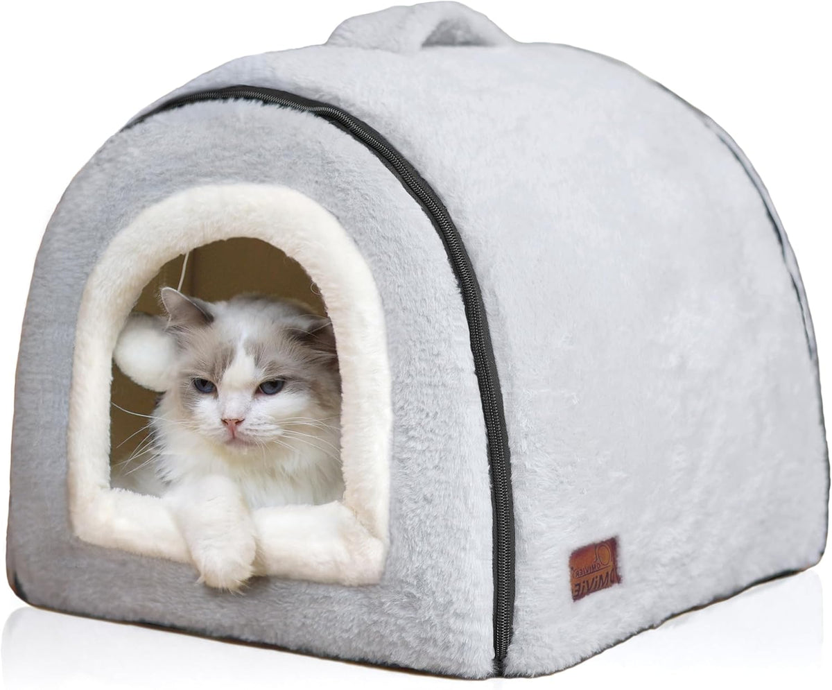 Cat Bed for Indoor Cats，Foldable cat cave，Anti-Slip & Water-Resistant Bottom，cat Houses for Indoor