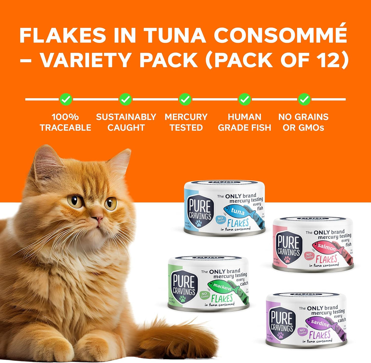 Flakes in Tuna Consommé, Canned Wet Cat Food Soup, 100% Mercury-Tested, Moist Can Fish, Grain-Free