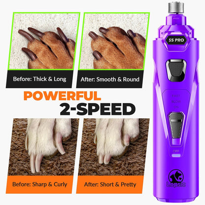 Dog Nail Grinder with 2 LED Lights Powerful 2 Speeds Super Quiet Dog Nail Trimmers with 3 Grinding