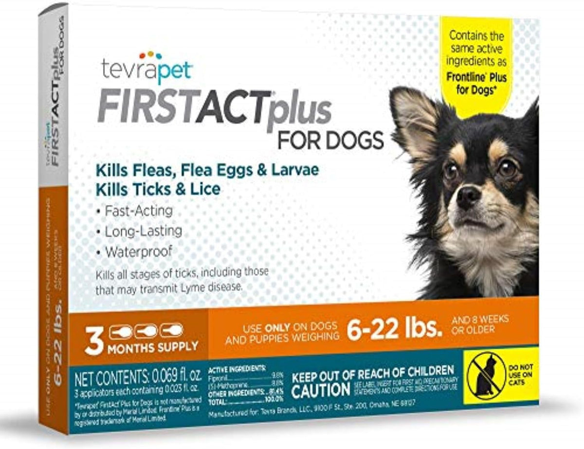FirstAct Plus Flea Treatment for Dogs, Small Dogs 6-22 lbs, 3 Doses, Same Active Ingredients as
