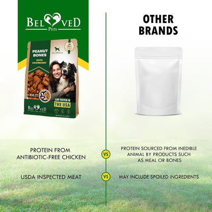Dog Treats Peanut Butter Bones with Cranberry & Rawhide Free Chew 11 Oz - Pet Natural Mini & Big