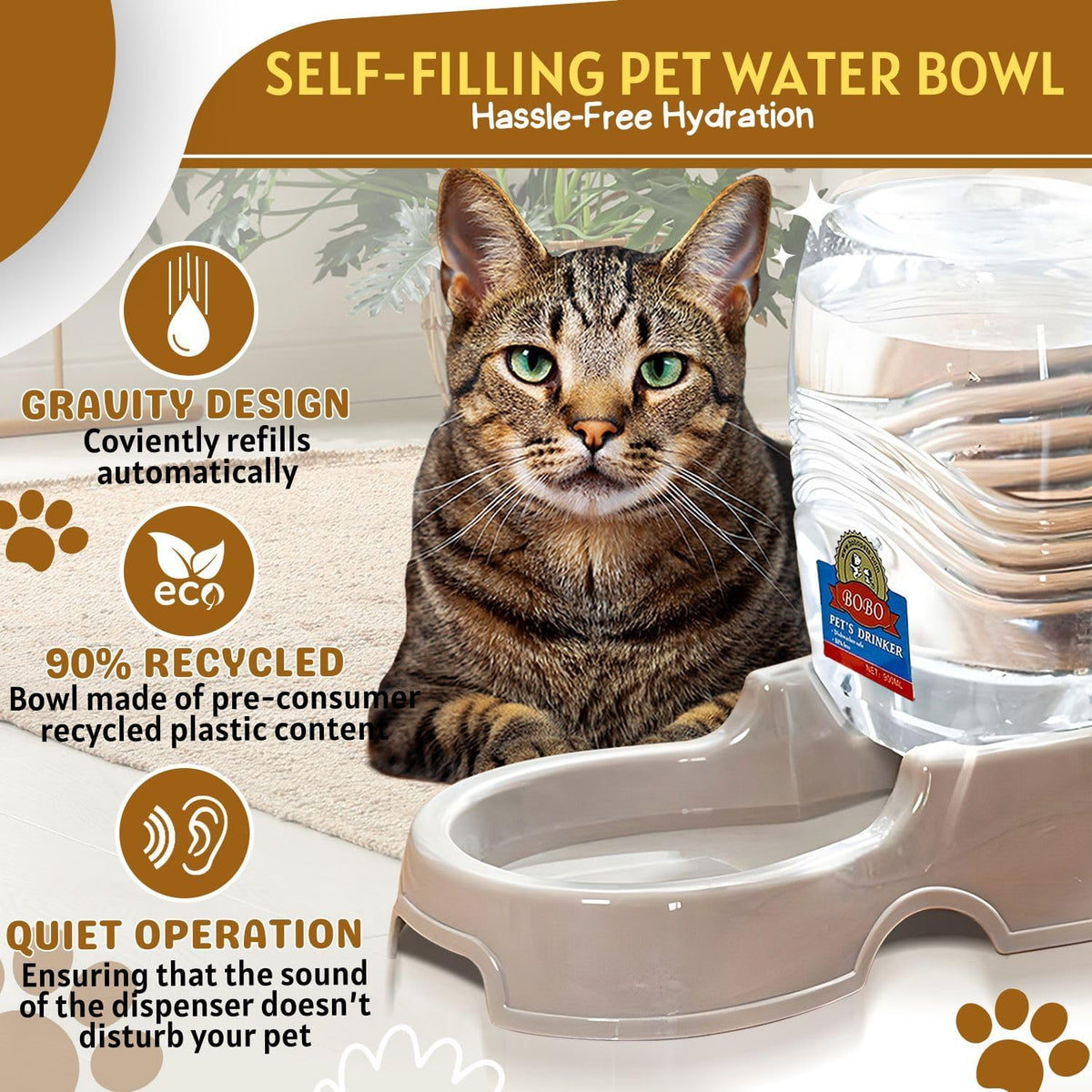 Flexzion Automatic Gravity Pet Waterer for Cat & Dog - Non-Skid & Easy-Clean Auto Replenish Water