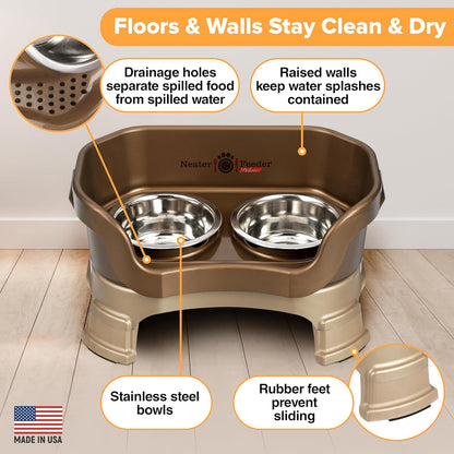 Neater Feeder Deluxe Mess Proof Dog Bowls Elevated for Small Breeds – Made in USA – No Spill Raised