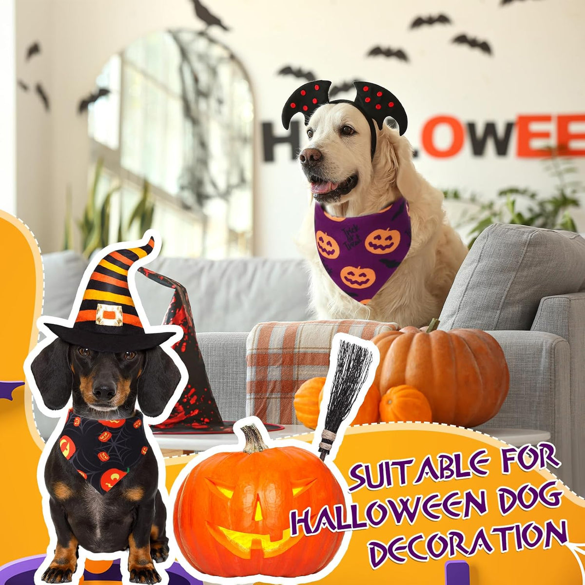 Abbylike 100 Pcs Halloween Dog Bandanas Bulk Pumpkin Bandanas for Dogs Triangle Kerchief Bibs Scarf