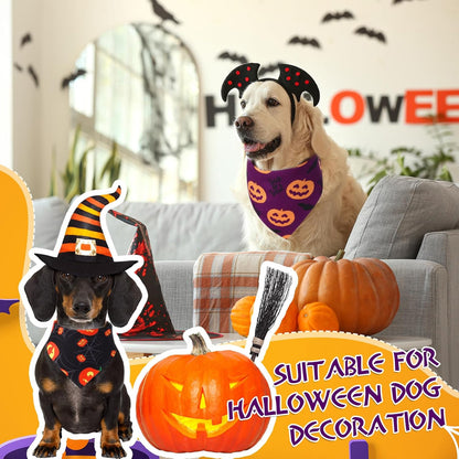 Abbylike 100 Pcs Halloween Dog Bandanas Bulk Pumpkin Bandanas for Dogs Triangle Kerchief Bibs Scarf