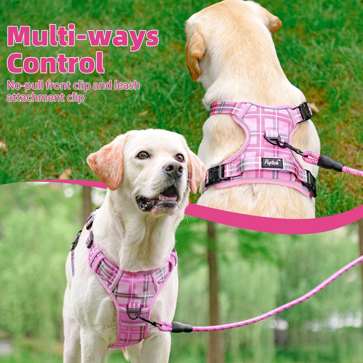 PUPTECK No Pull Dog Harness Medium Sized, Adjustable Reflective Dog Harness with Handle Easy