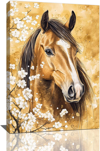 Horse Wall Art Canvas Rustic Horse Wall Decor Prints Framed Painting Farmhouse Flower Pictures