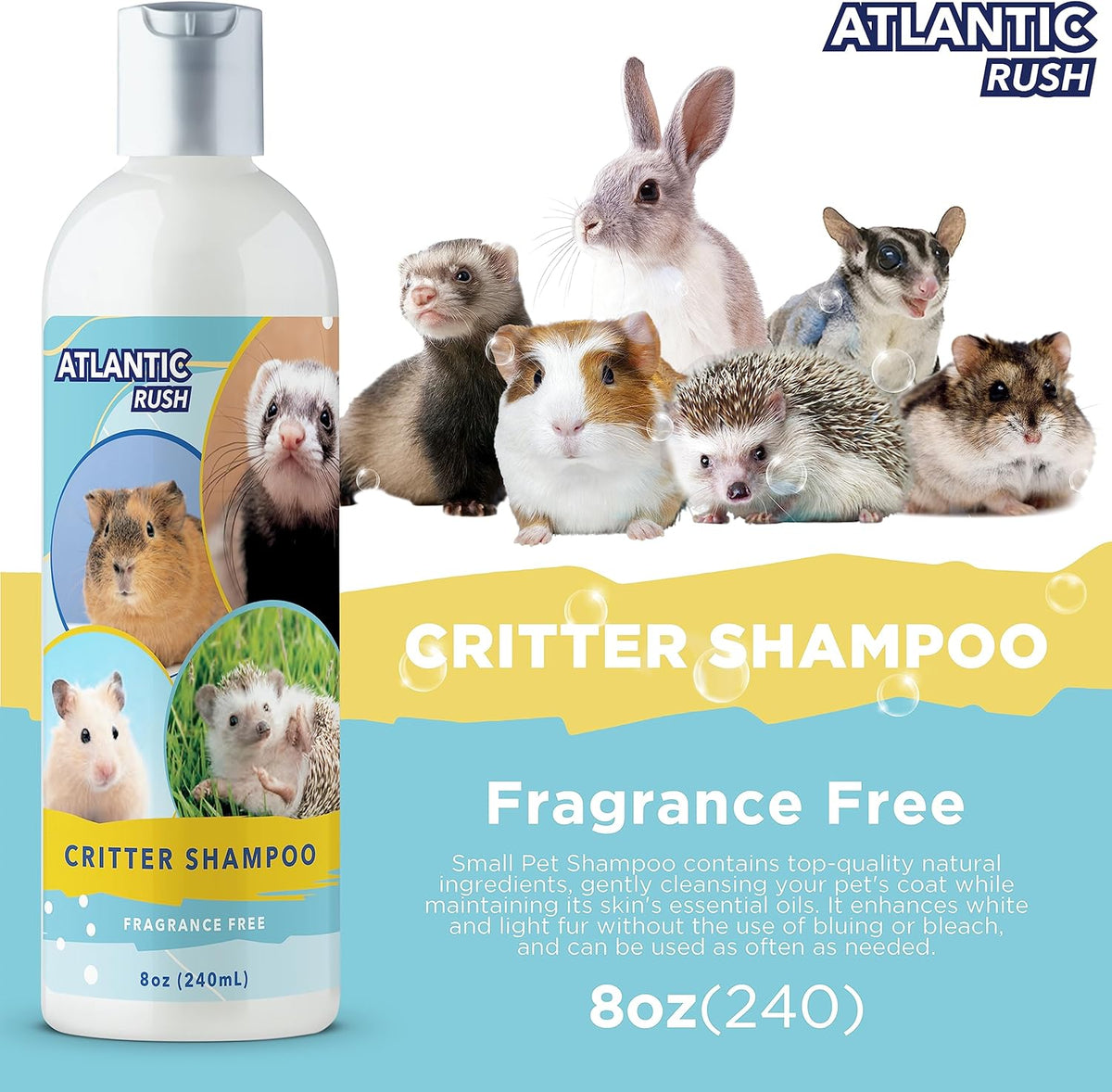 Critter Shampoo for Small Pets -Small Animal Fragrance & Detergent Free Shampoo - Sensitive Skin