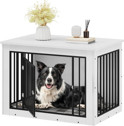 YITAHOME 38.2" L Dog Crate Furniture for Large Dogs, 2-in-1 Iron-Wood Fusion Dog cage Indoor up to