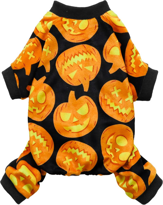 Fitwarm Halloween Pumpkin Dog Pajamas, Funny Dog Winter Clothes for Small Dogs Girl Boy, Pet