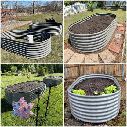 A ANLEOLIFE 8X4X2 ft Galvanized Raised Garden Beds Outdoor, Oval Large Metal Deep Root Planter Box