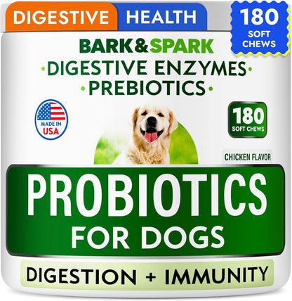 Bark&Spark Dog Probiotics & Digestive Enzymes (Gut Health) Allergy & Itchy Skin - Pet Diarrhea Gas