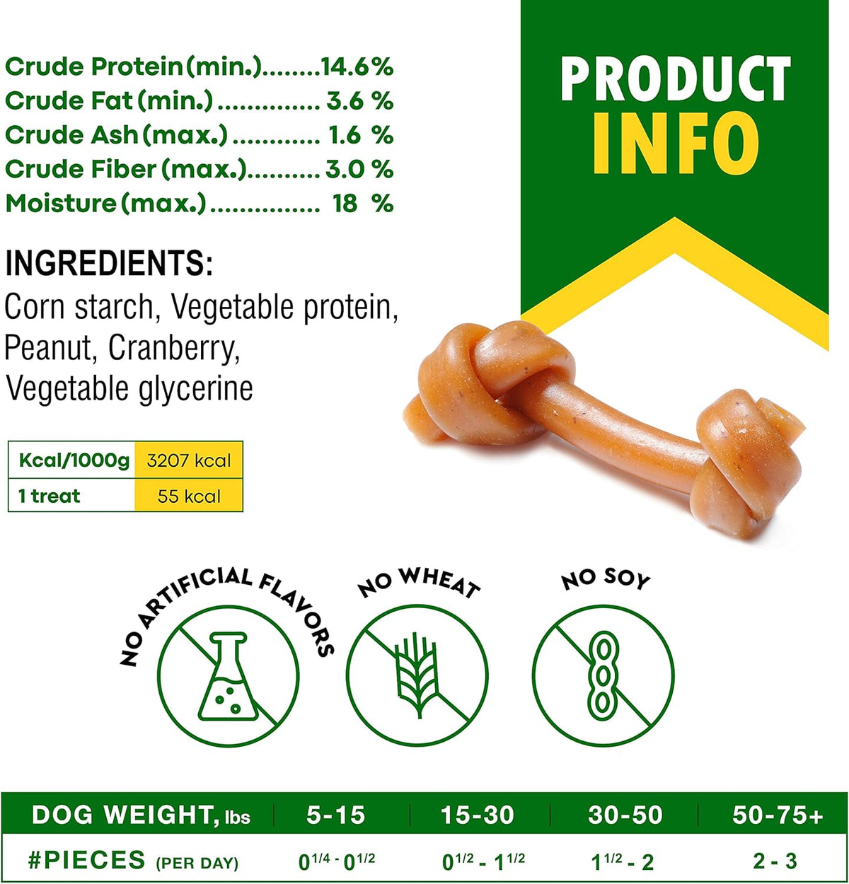 Dog Treats Peanut Butter Bones with Cranberry & Rawhide Free Chew 11 Oz - Pet Natural Mini & Big
