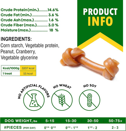 Dog Treats Peanut Butter Bones with Cranberry & Rawhide Free Chew 11 Oz - Pet Natural Mini & Big