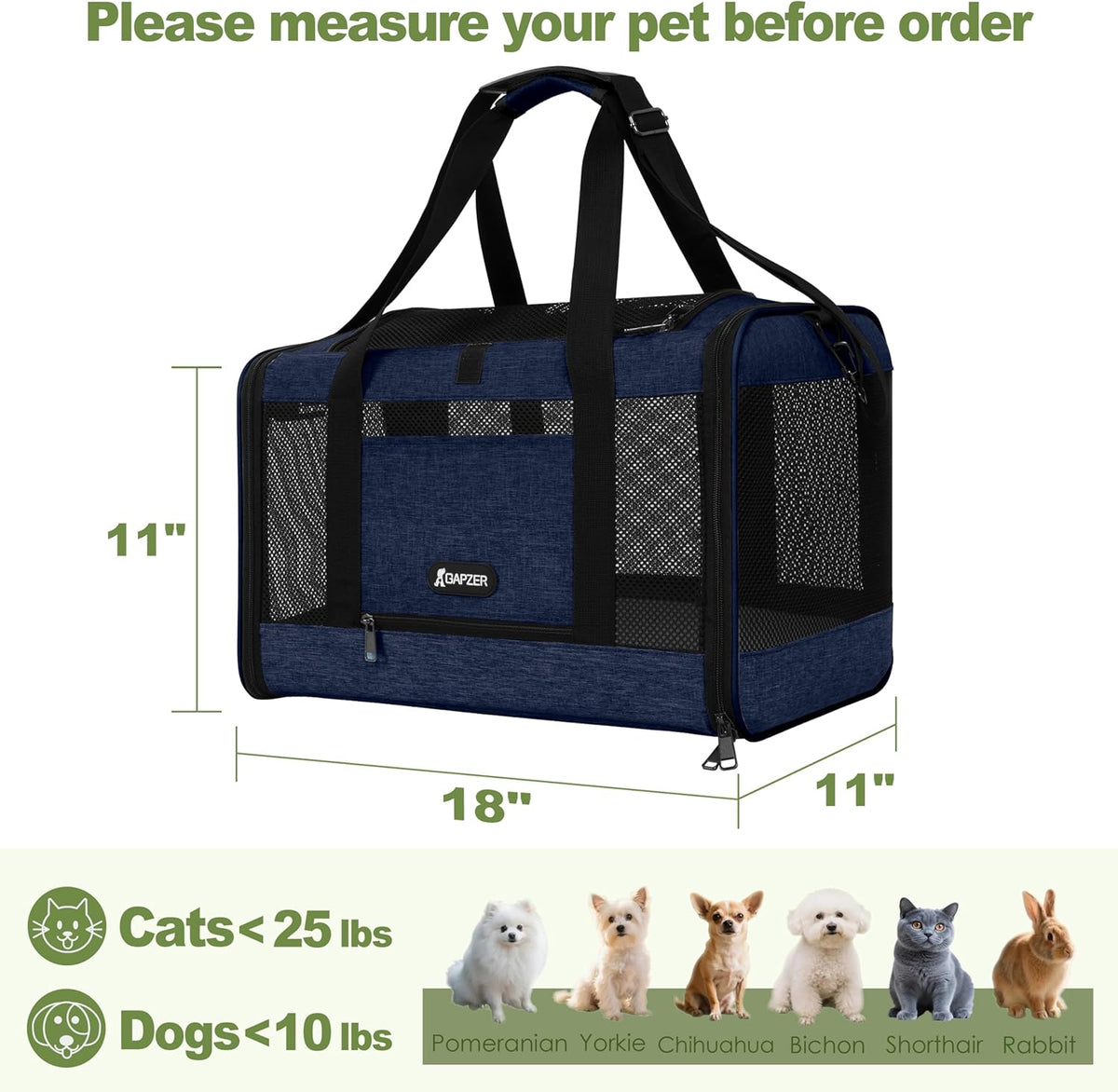 Cat Carrier 18x11x11 United Airline Approved, Top Loader Heavy Duty Softshell Pet Flying Bag 18lbs