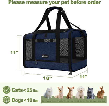 Cat Carrier 18x11x11 United Airline Approved, Top Loader Heavy Duty Softshell Pet Flying Bag 18lbs