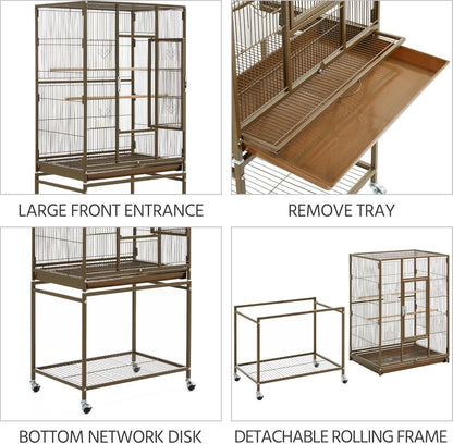 Yaheetech Wrought Iron Standing Large Parrot Parakeet Flight Bird Cage with Stand for Small Parrot