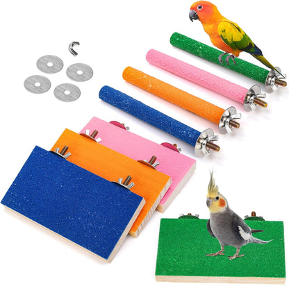 8 Pcs Bird Perch Stand Toy, Colorful Wood Parrot Perch Stand Platform Paw Grinding Stick, Bird Cage