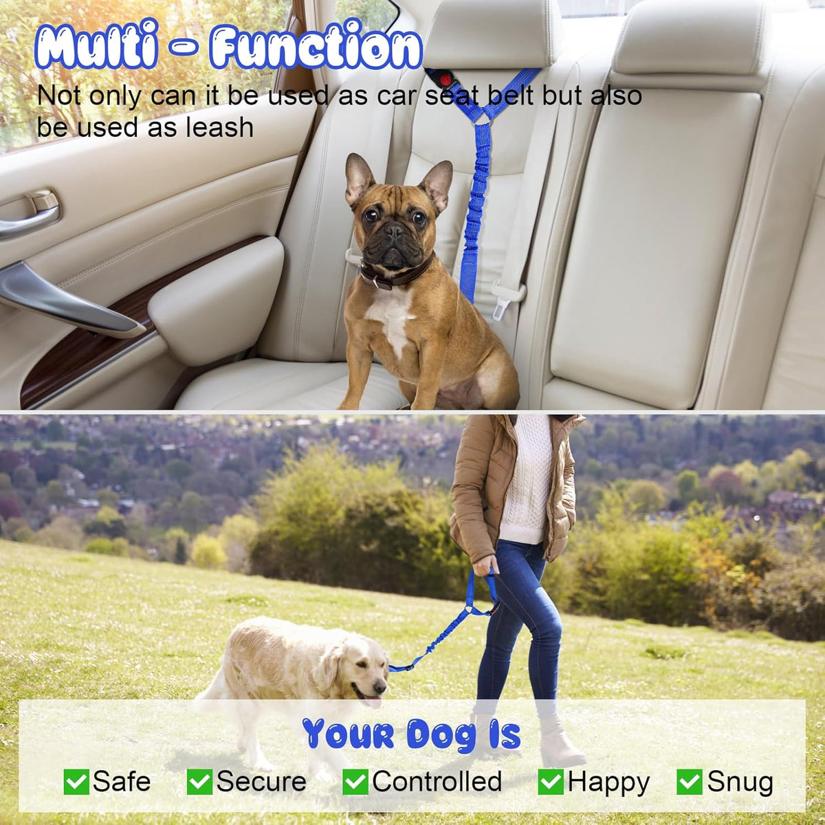 BWOGUE Pet Dog Cat Seat Belts, Car Headrest Restraint Adjustable Safety Leads Vehicle Seatbelt