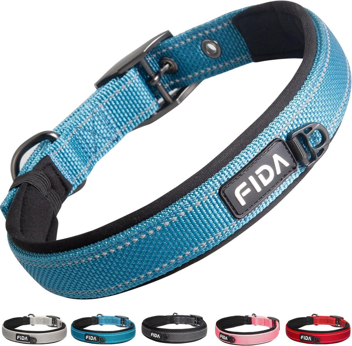 Fida Heavy Duty Dog Collar, Ultra Comfortable Soft Neoprene Padded, Adjustable Reflective Nylon Pet