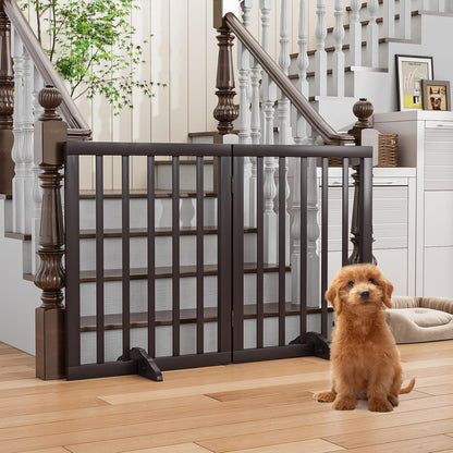 Freestanding Foldable Dog Gate 2 Panel,Fully Assembled Dog Gates for Doorways, Wooden Pet Gates for