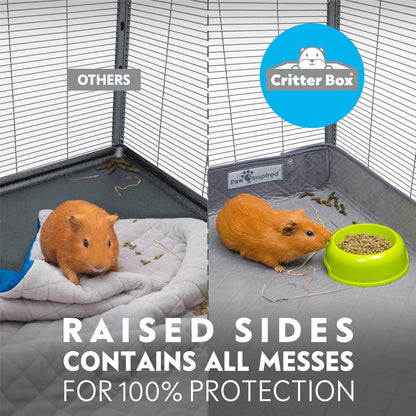 Paw Inspired Critter Box Washable Cage Liner, Reversible Fleece Bedding with Raised Sides for
