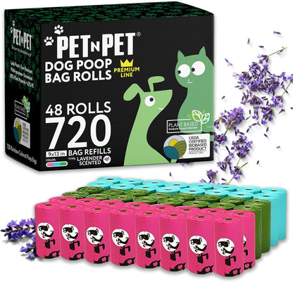 Pet N Pet 720 Counts Lavender Scented, Colorful Poop Bags for Dogs, 38% Plant Based & 62% PE Dog