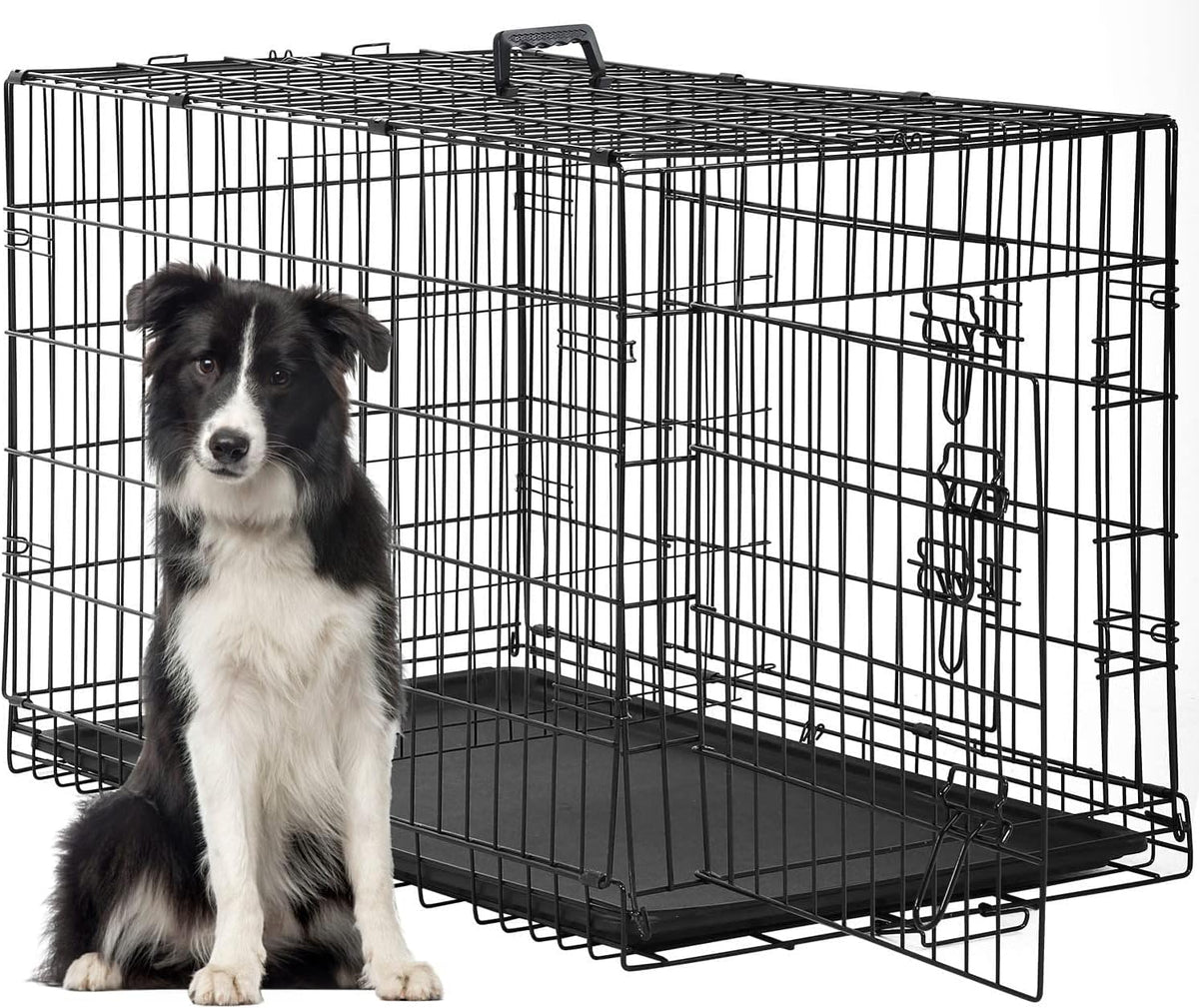 FDW Dog Crate for Large Dogs 48 Inch Folding Metal WirePet Cage Double Door W/Divider Panel Indoor