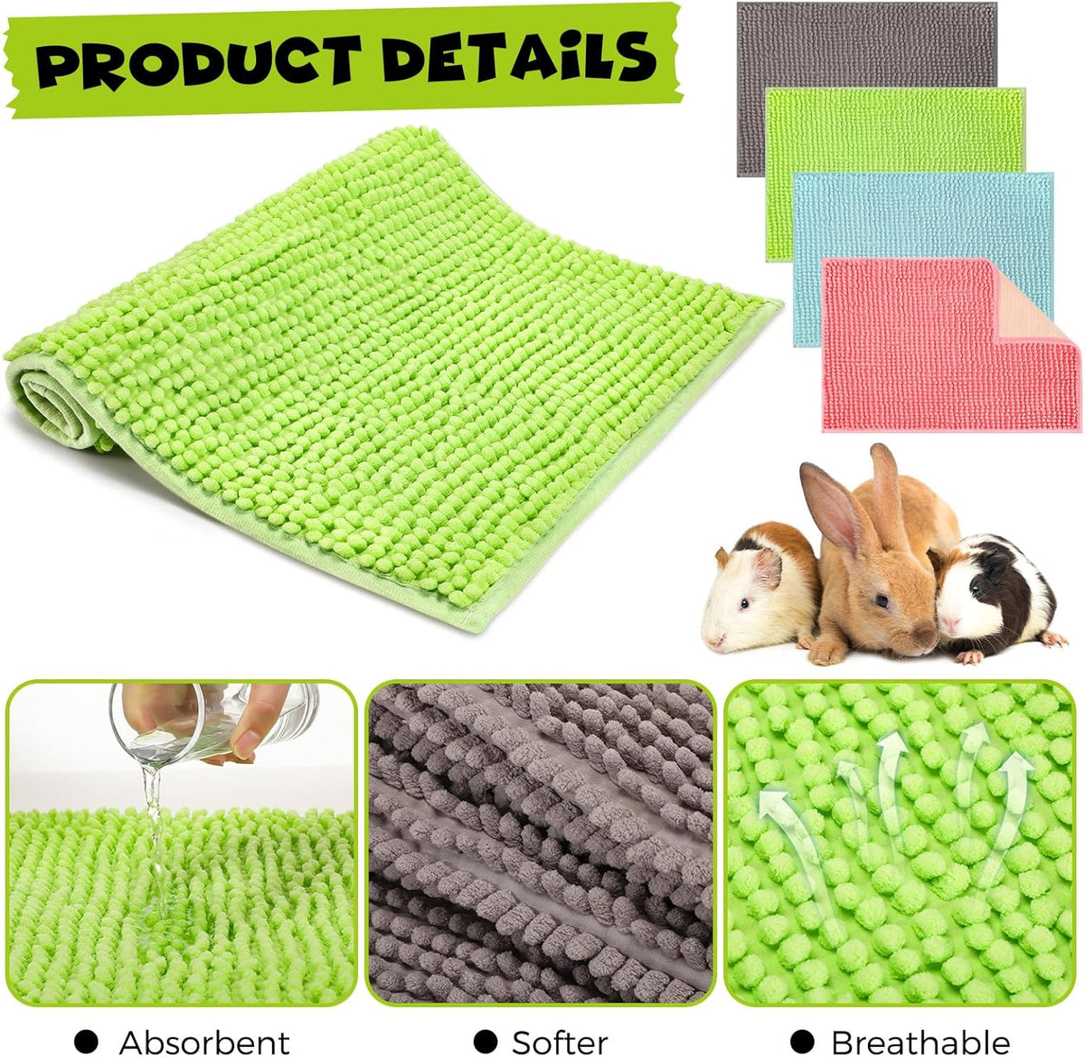Barydat 8 Pcs Guinea Pig Cage Liner for Guinea Pig Cage Bedding Reusable Rabbit Mat Pad Washable