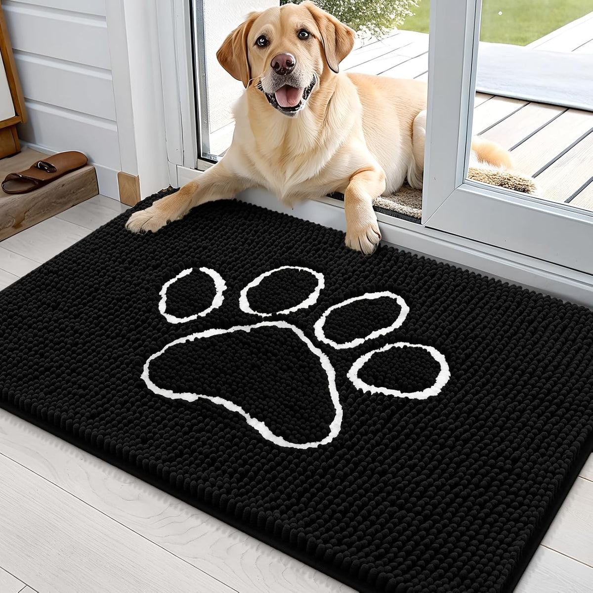 OLANLY Door Mat for Muddy Dog Paws 36x24, Ultra Absorbent Chenille Mud Doormat with Paw Print