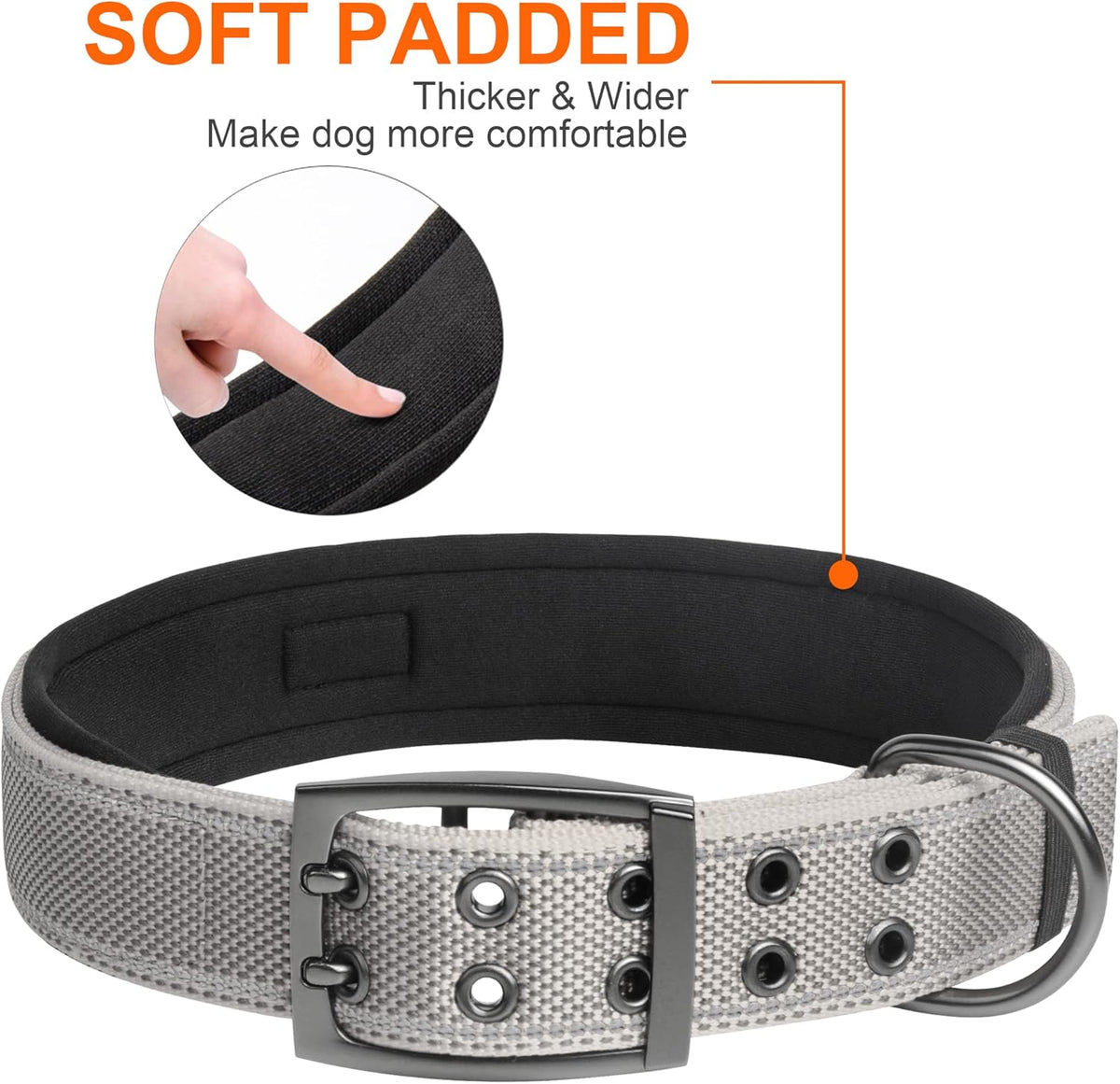 Fida Heavy Duty Dog Collar 1.5” Width, Ultra Soft Neoprene Padded, Adjustable Reflective Nylon Pet