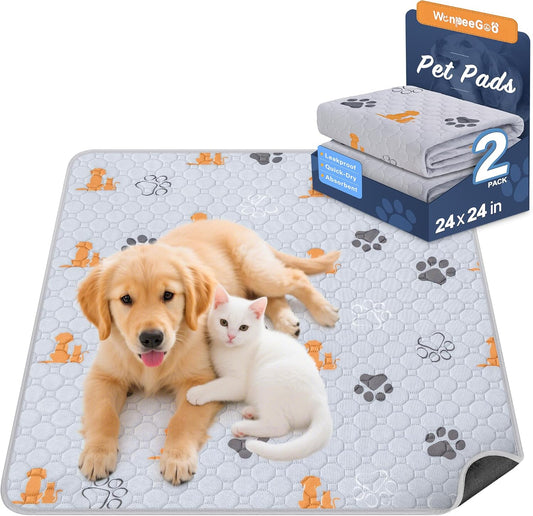 Washable Pee Pads for Dogs, 2 Pack Absorbent Reusable Training Dog Pads Pet Puppy Pads, Non-Slip