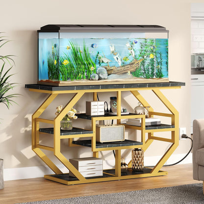 YITAHOME Heavy Duty 55-75 Gallon Fish Tank Stand with Power Outlet, Marble Aquarium Stand for Fish