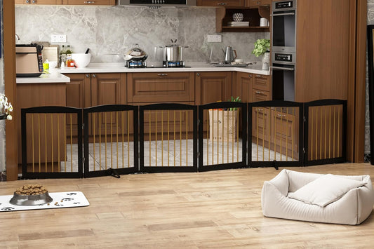 Freestanding Pet Gate for Dogs, Foldable Wooden Dog Gate for House, Extra Wide Indoor Pet Barrier