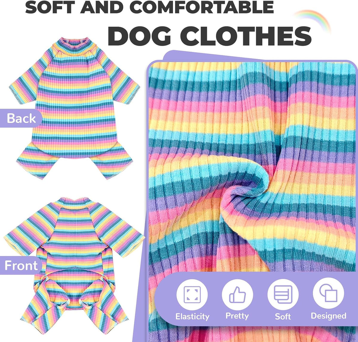 BAEJMJK Striped Dog Pajamas Stretchy Cute Four-Legged Boy Girl Dog Clothes with Sleeves Comfortable