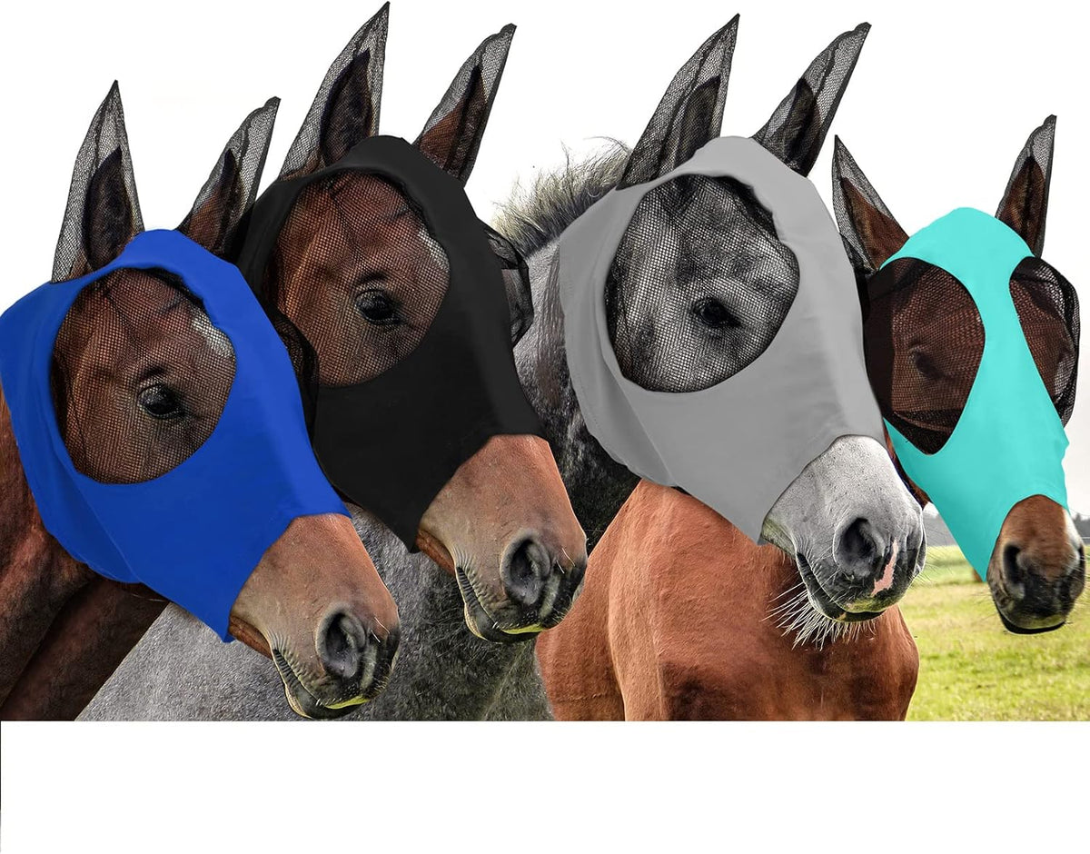Frienda 4 Pcs Horse Fly Masks with Ears Head Fly Masks for Horses Smooth Elastic UV Protection