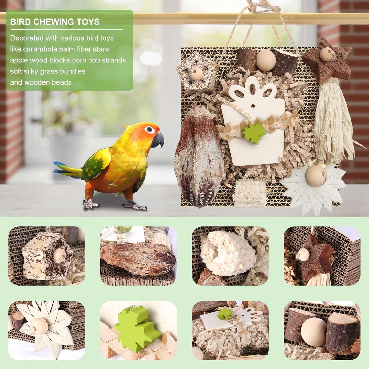 Kyouki Bird Toys, Parakeet Toys, Parrot Toy, Conure Hanging Chewable Cardboard Foraging Suitable