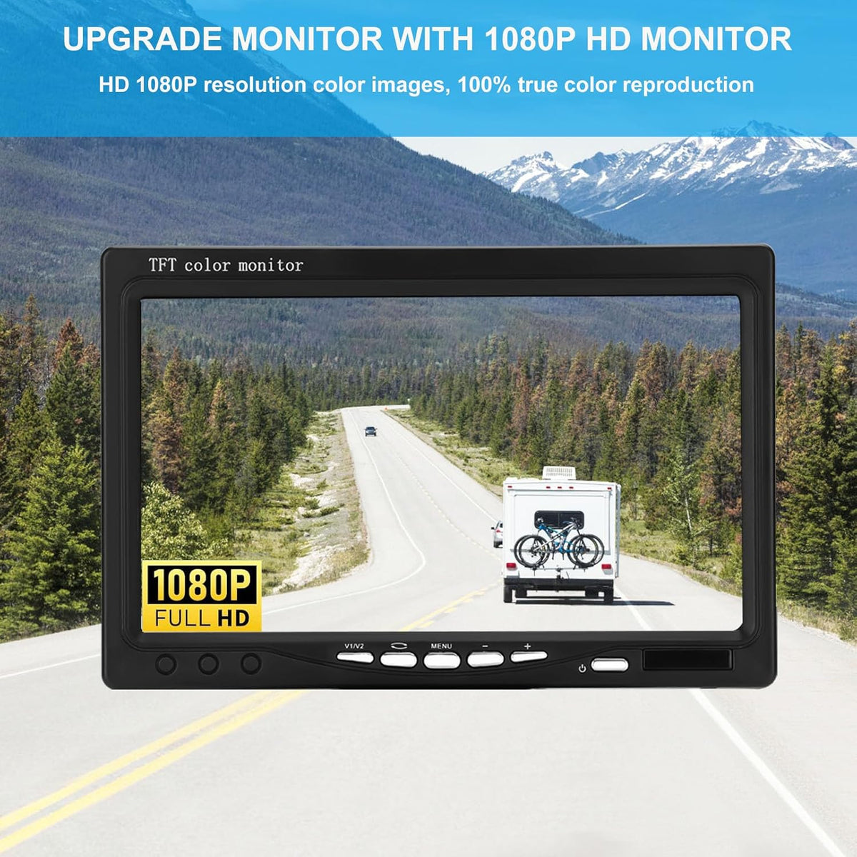 Kairiyard 7 Inch HD 1080P Backup Camera, 2 Channel, DIY Grid Lines 150° Wide Angle Reverse Rear