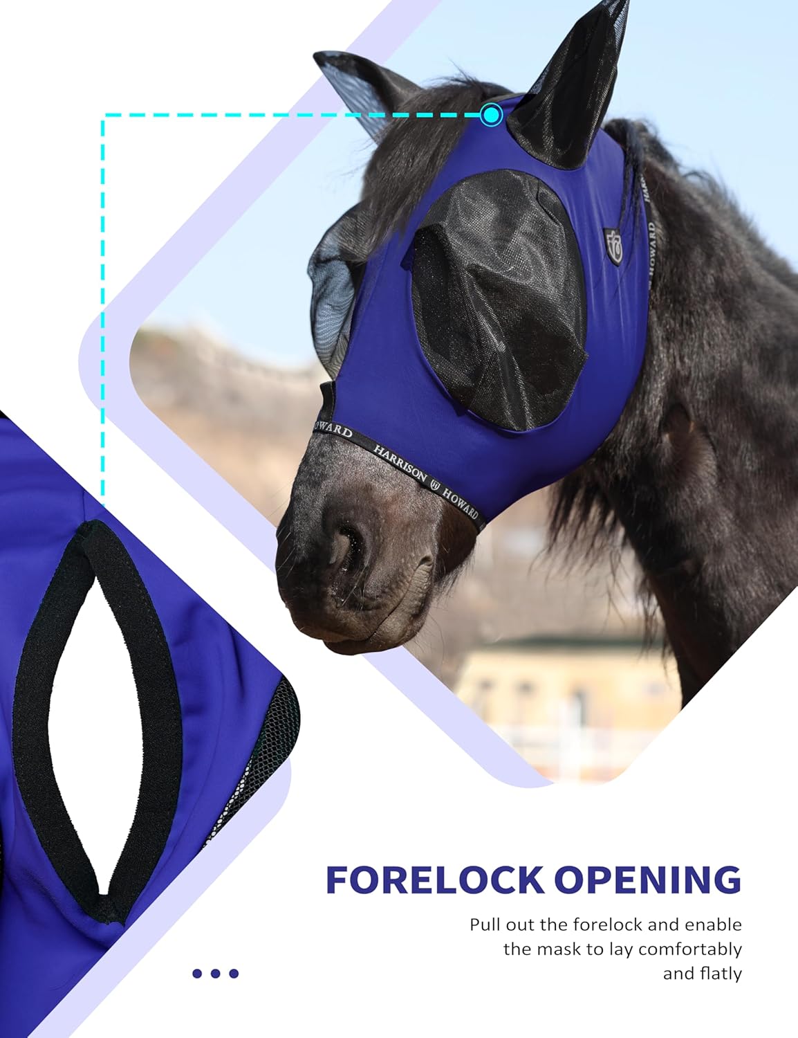 Harrison Howard Horse Fly Mask with Forelock Opening Stretch Breathable and Comfortable for Horses
