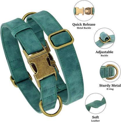 Didog Soft PU Leather Dog Collar, Stylish Quick Released Dog Collars for Medium Dogs, Easy Clean