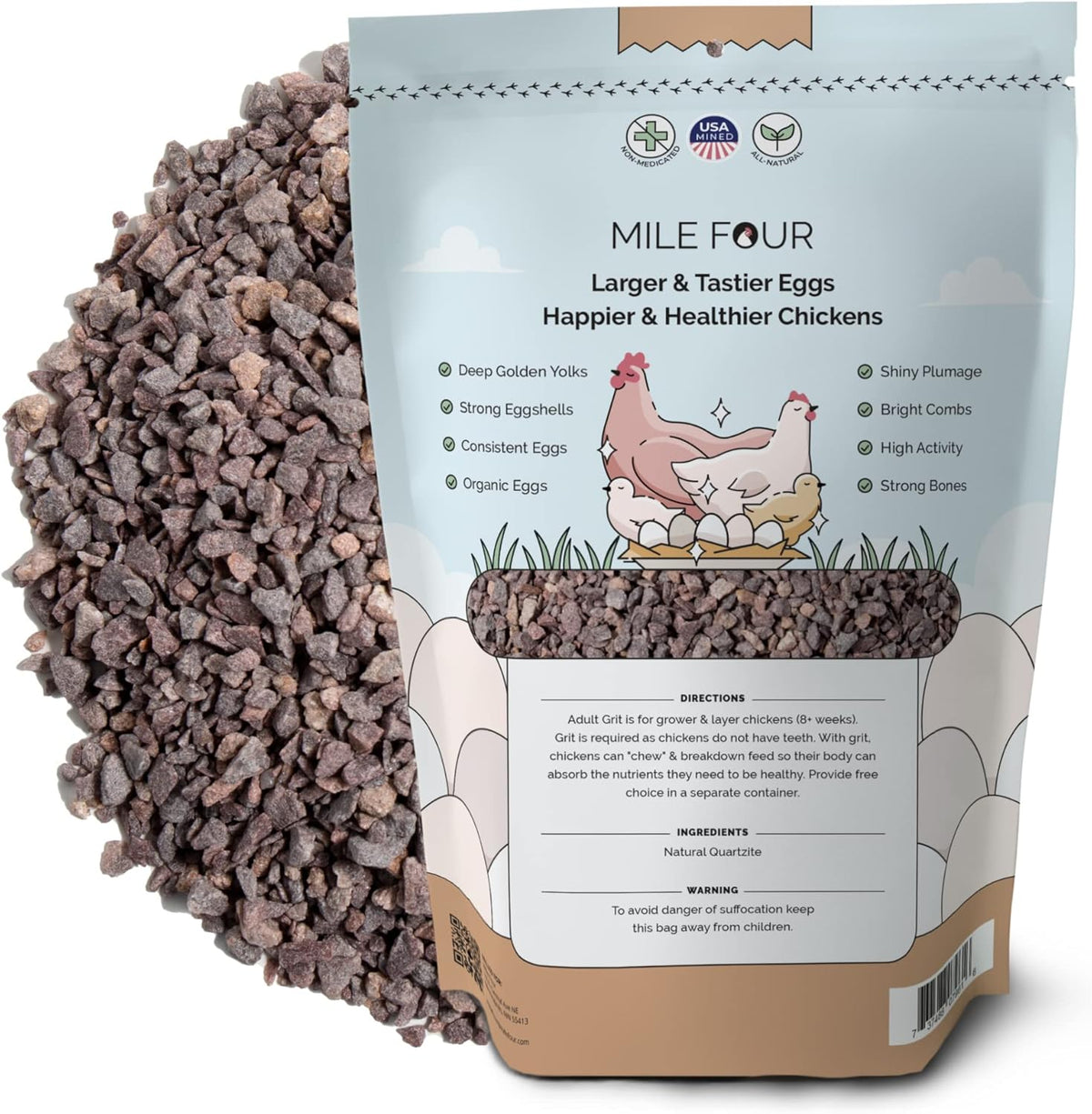 Chicken Grit for Layer & Grower Chickens Age 8-20+ Weeks - 100% Natural Mineral Chicken Grit