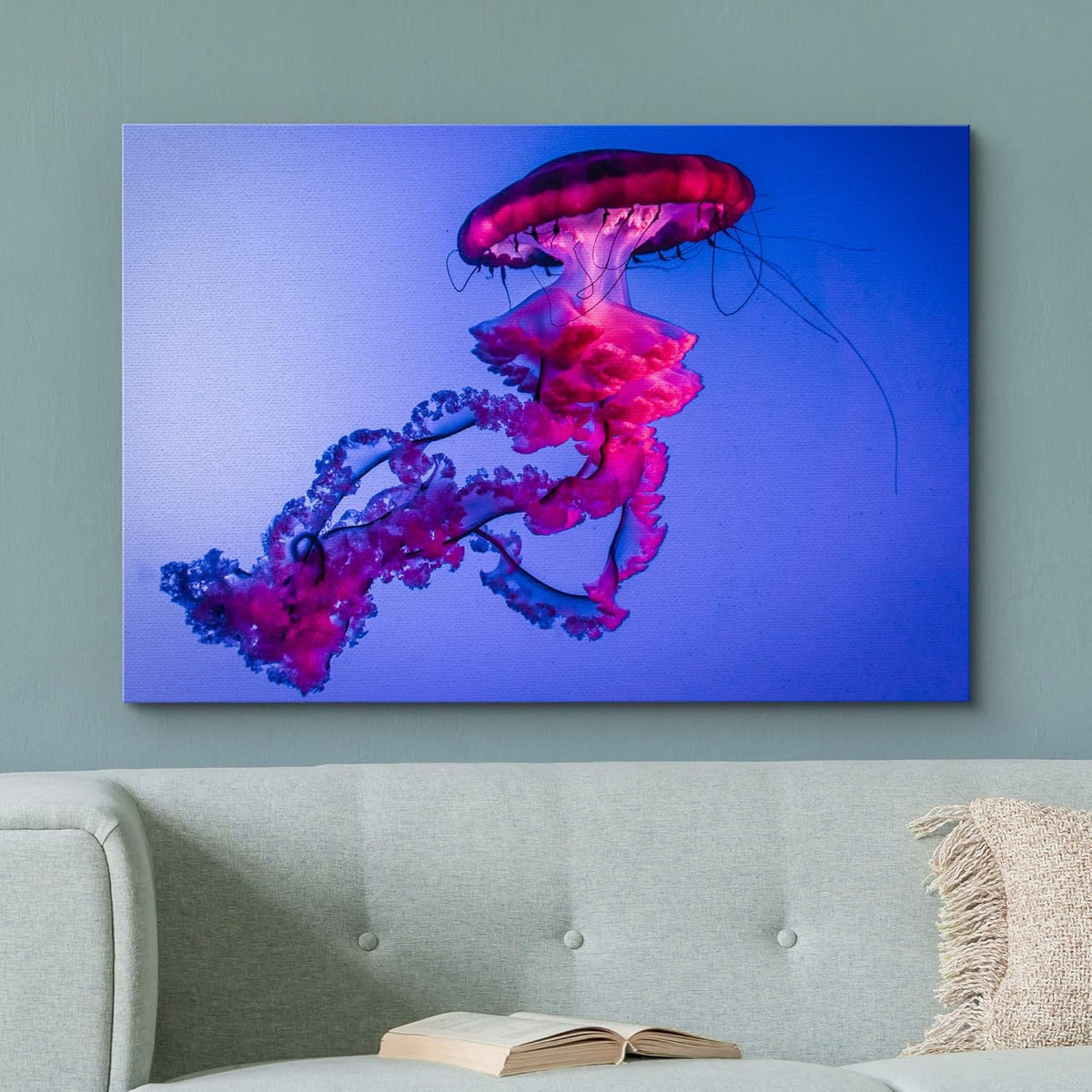 wall26 Canvas Print Wall Art Vibrant Neon Hot Pink Underwater Jellyfish Nature Animals Photography