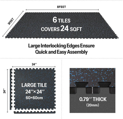 AIRHOP 0.79in Thick 24 Sq Ft Exercise Equipment Mats, 6 Tiles Upgraded Rubber Top with High Density