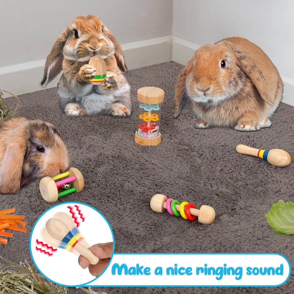 MEWTOGO 5 Pcs Wooden Bunny Toys - Safe Rabbit Toys, Multi-Colored Bite-Resistant Guinea Pigs Toys