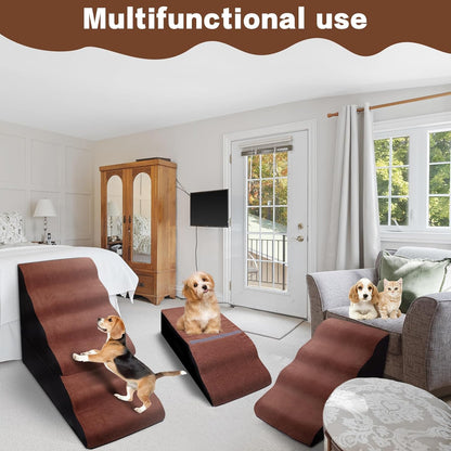 Dog Stair Steps for High Bed, 6-Step Dog Ramps for High Beds Climbing for Doggy/Kitty, Curved Pet